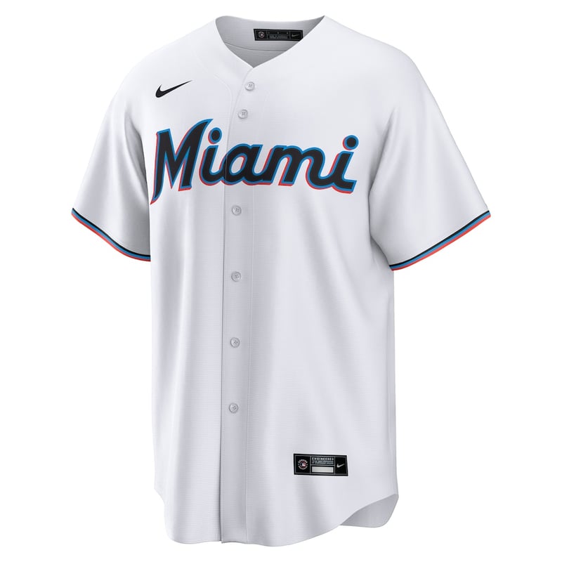 Miami Marlins Home White jersey worn August 22 2026 against the Nationals, from the MLB daily uniform tracker