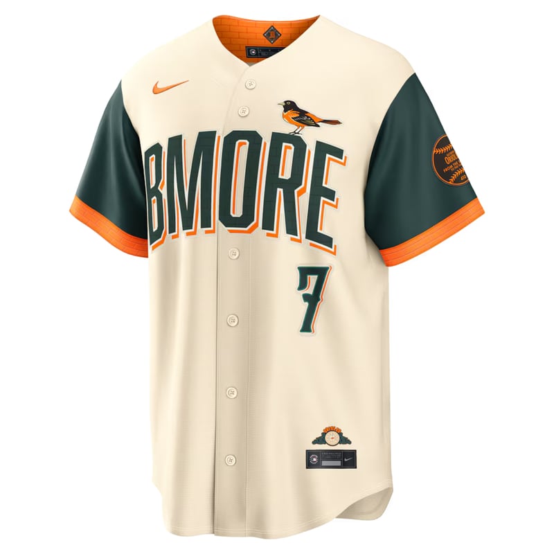 Baltimore Orioles BMORE City Connect jersey worn August 21 2026 against the Rays, from the MLB daily uniform tracker