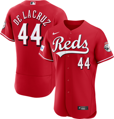 Cincinnati Reds red script alternate jersey worn July 9 2026 vs the Phillies, from the MLB daily uniform tracker