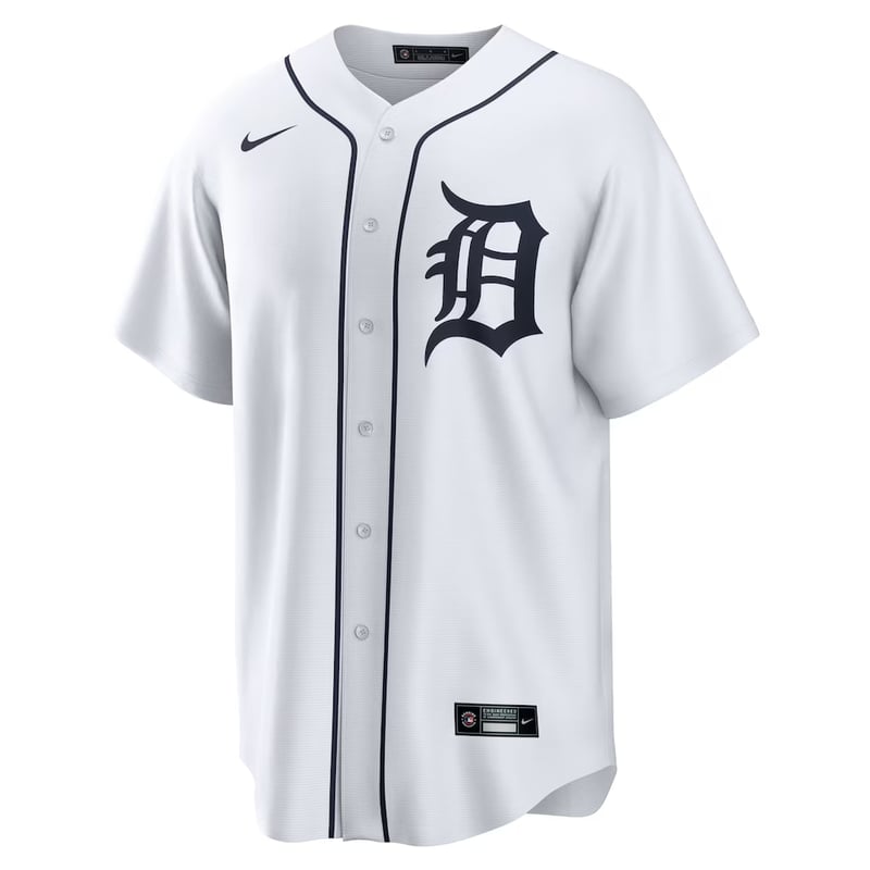 Detroit Tigers home white jersey for 2026 with the navy Old English D on the left chest