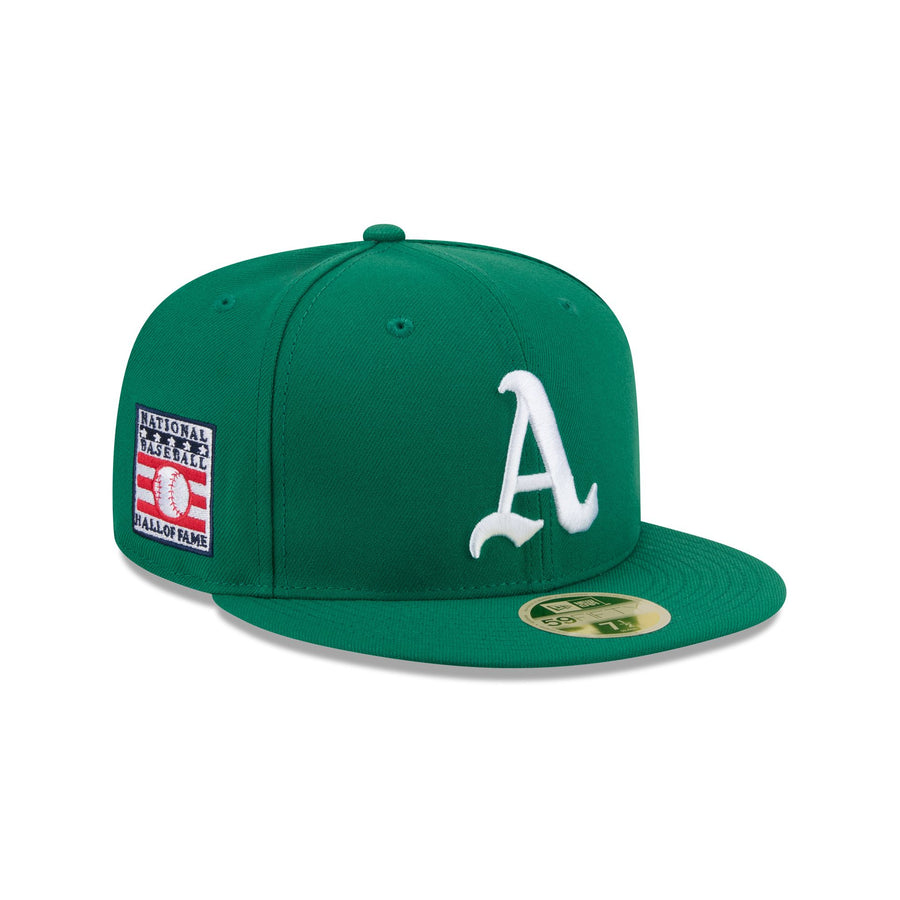 Athletics 1968-69 throwback cap, bright kelly green with a white A and a Hall of Fame side patch