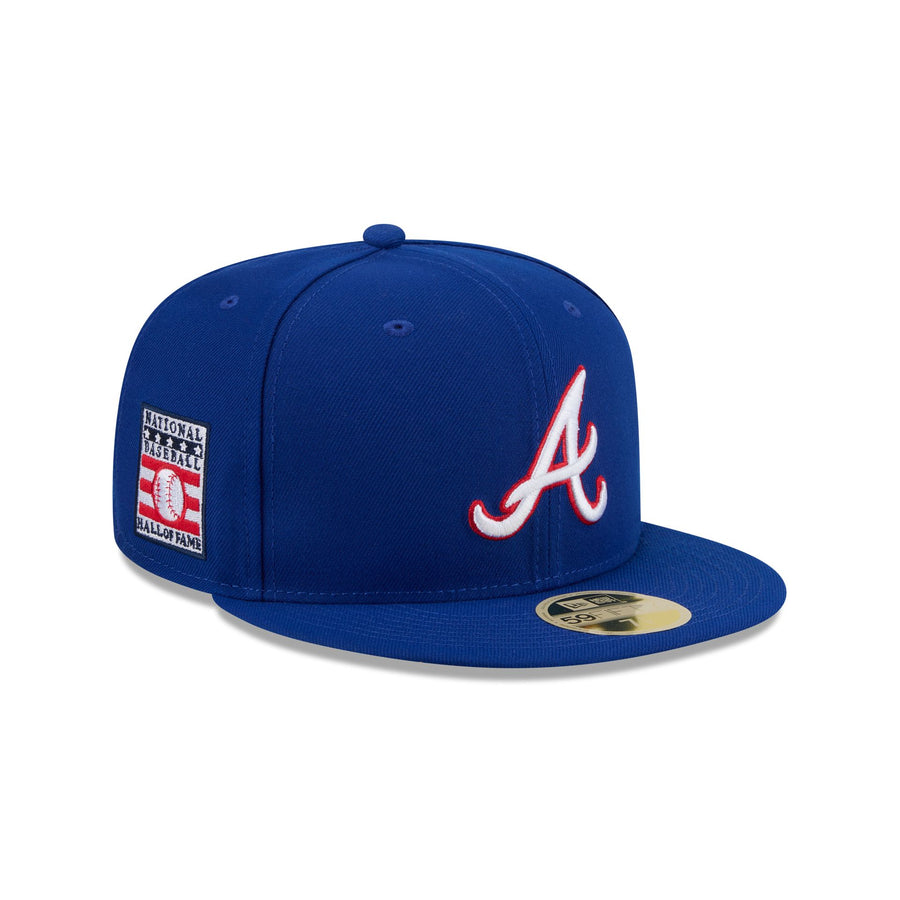 Atlanta Braves 1981-84 throwback cap, all royal blue with a white script A outlined in red, Hall of Fame side patch