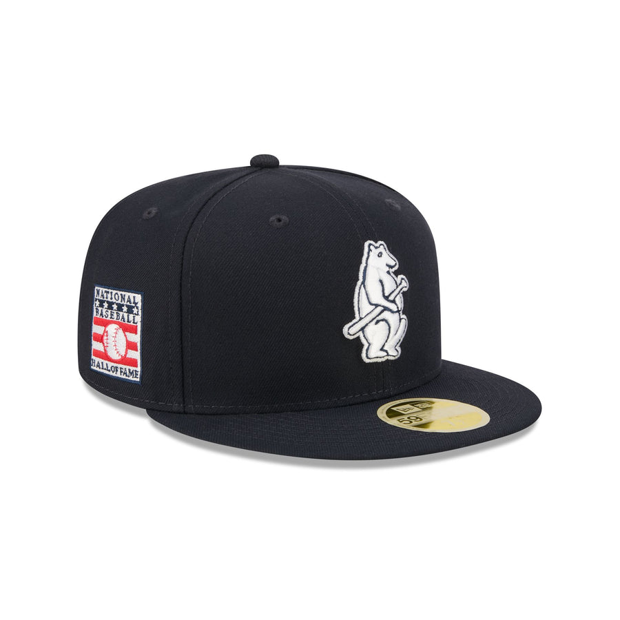 Chicago Cubs 1914 throwback cap, navy with a small white standing bear cub holding a bat, Hall of Fame side patch