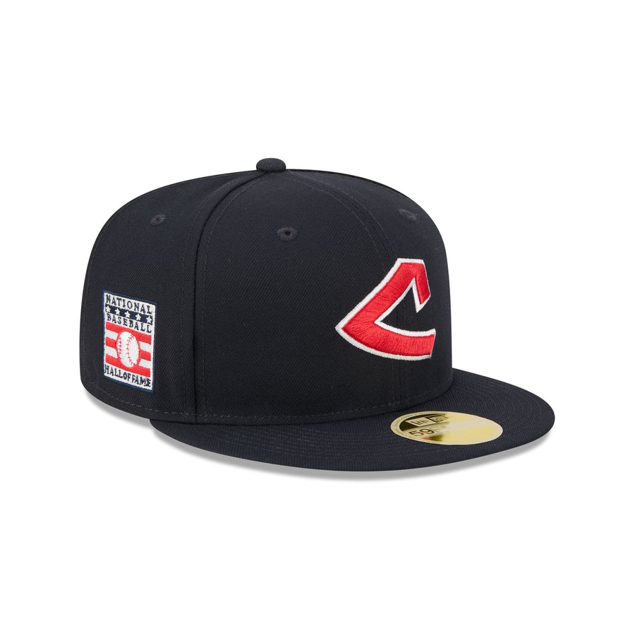 Cleveland Guardians 1970s throwback cap, navy with a red block C outlined in white and a Hall of Fame side patch