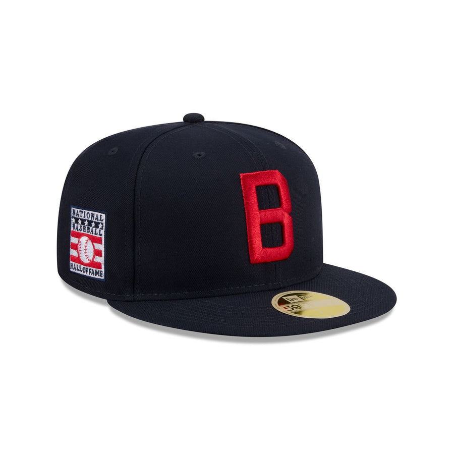 Boston Red Sox 1930s throwback cap, a black crown with a red B and a Hall of Fame side patch