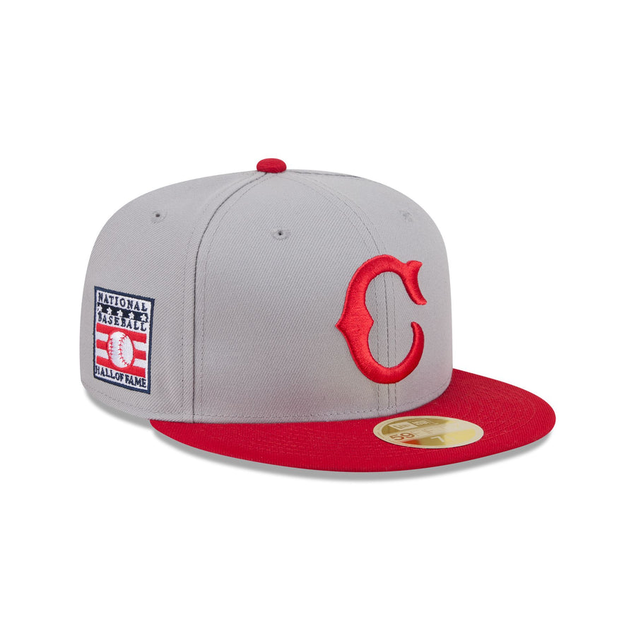 Cincinnati Reds 1930-31 throwback cap, a gray crown with a red brim and a red C, Hall of Fame side patch