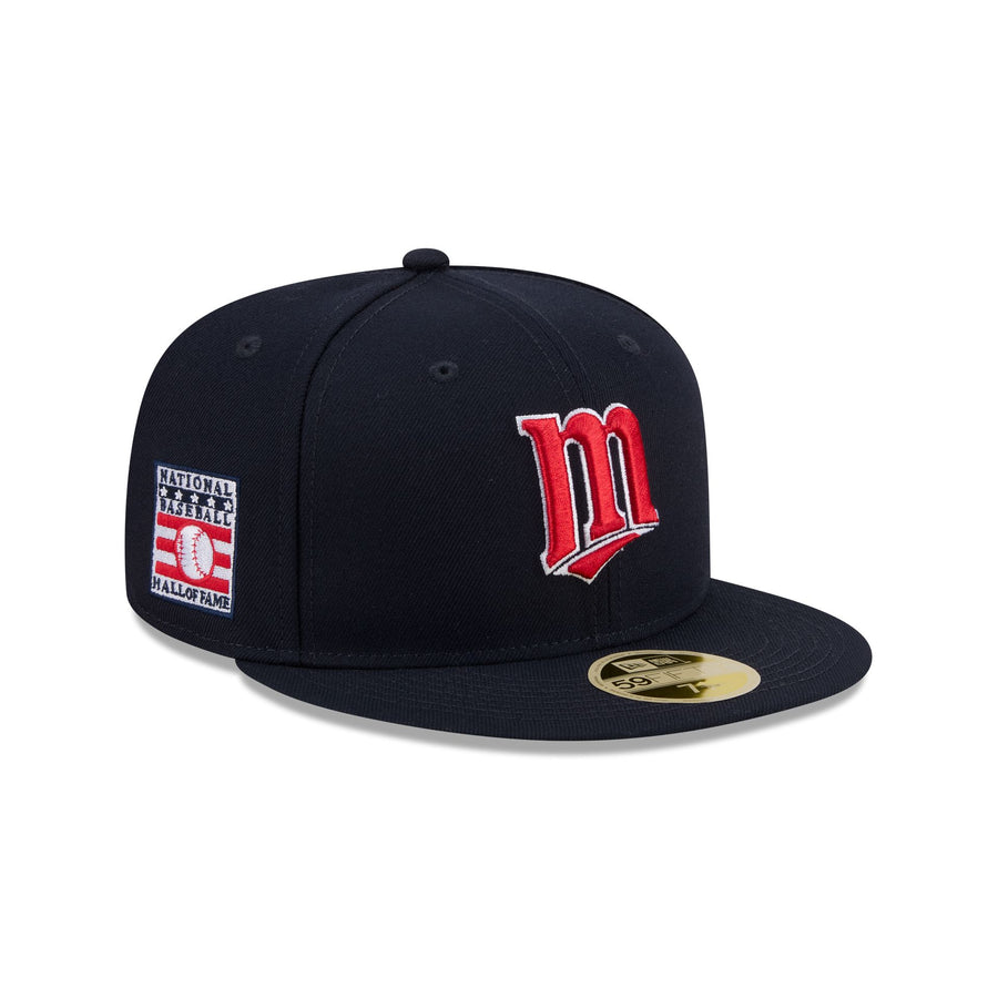 Minnesota Twins throwback cap, navy with a red curly M and a Hall of Fame side patch