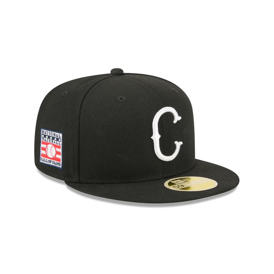 Chicago White Sox 1949-50 throwback cap, black with an ornate white script C and a Hall of Fame side patch