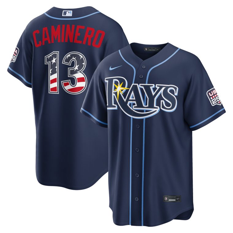 Tampa Bay Rays 2026 Fourth of July navy road jersey with flag-filled number