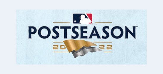 2022 MLB postseason logo, a navy POSTSEASON wordmark with the MLB logo on top and a waving gold and silver pennant between 20 and 22