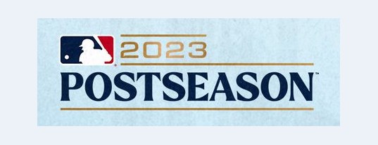 2023 MLB postseason logo, a gold 2023 beside the MLB logo stacked above a navy POSTSEASON wordmark with a gold underline
