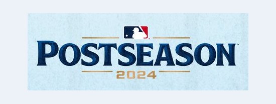 2024 MLB postseason logo, a beveled serif POSTSEASON wordmark in navy with gold rules, the MLB logo on top and a gold 2024