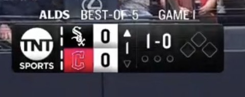 New 2026 TNT Sports MLB scorebug on TBS from ALDS Game 1, White Sox at Guardians