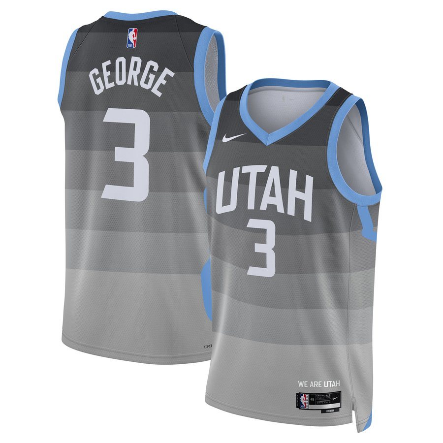 Utah Jazz 2025-26 City Edition jersey, a black to gray gradient with a white UTAH wordmark and sky blue trim, returning for 2026-27