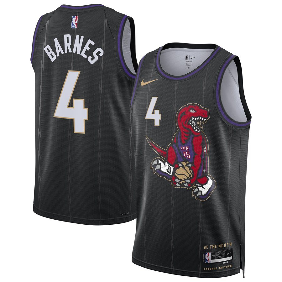 Toronto Raptors 2024-25 City Edition jersey, black with purple trim and the original cartoon raptor logo dunking across the chest, returning for 2026-27