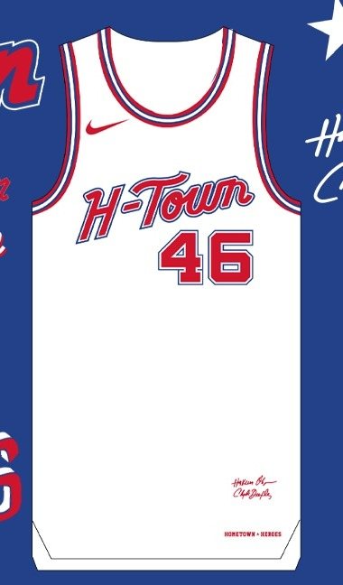 Houston Rockets 2023-24 H-Town City Edition jersey, white with a red H-Town script and red and navy trim, returning for 2026-27