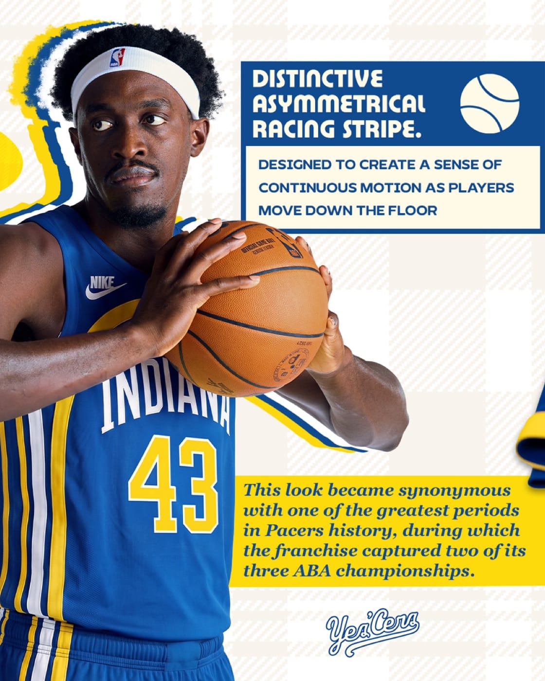 Pacers Classic Threads detail card on the distinctive asymmetrical racing stripe