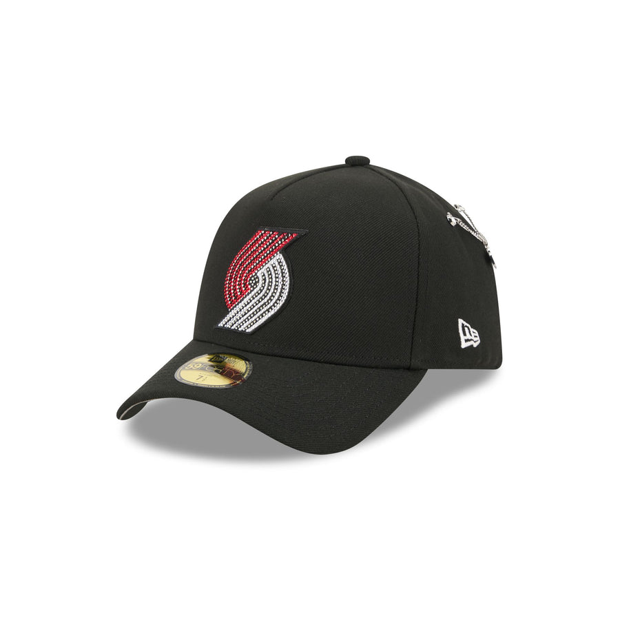 Portland Trail Blazers 2026 NBA Draft New Era 59FORTY A-Frame hat with rhinestone pinwheel logo and chain pin