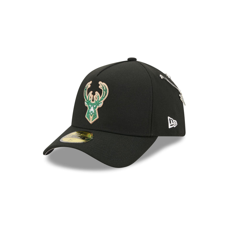 Milwaukee Bucks 2026 NBA Draft New Era 59FORTY A-Frame hat with rhinestone deer logo and chain pin