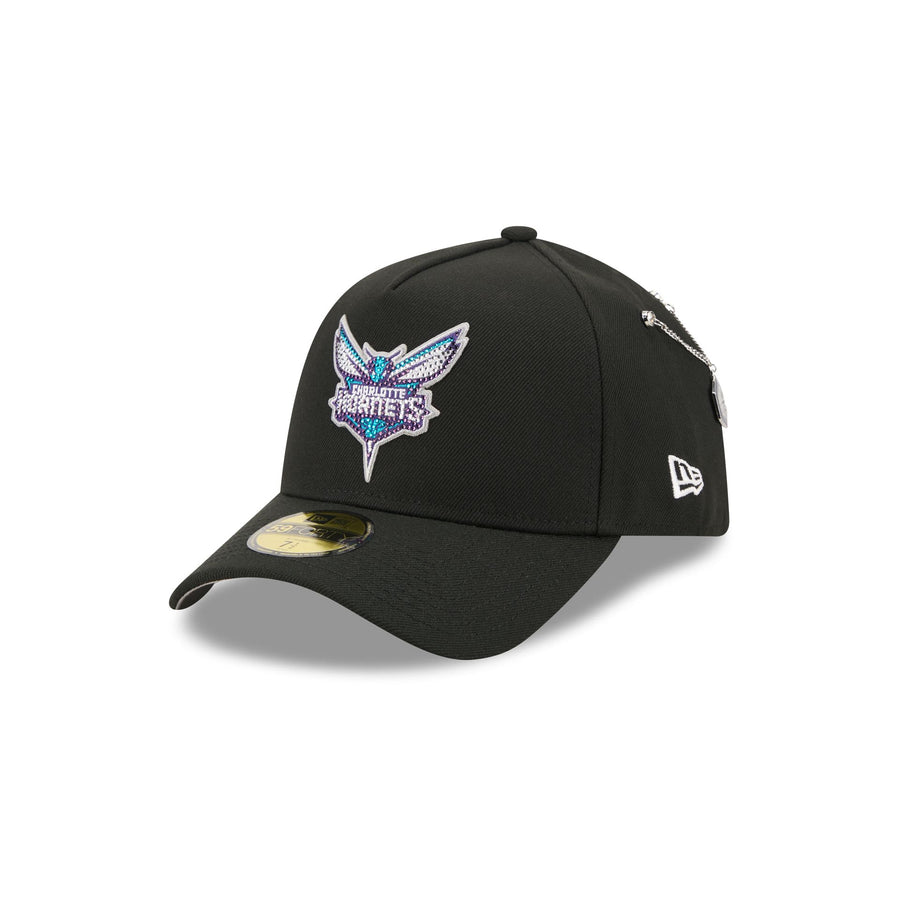 Charlotte Hornets 2026 NBA Draft New Era 59FORTY A-Frame hat with rhinestone hornet logo and chain pin