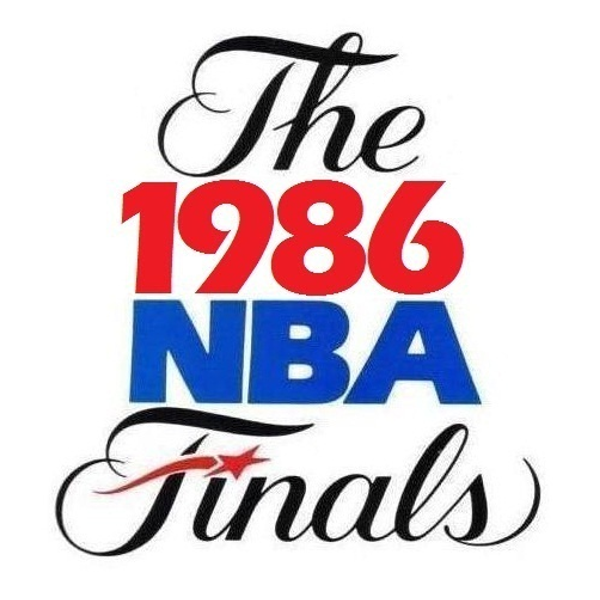 1986 NBA Finals logo Celtics over Rockets cursive banner mark