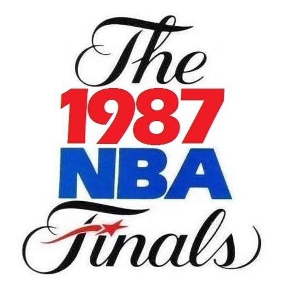 1987 NBA Finals logo Lakers over Celtics cursive banner mark