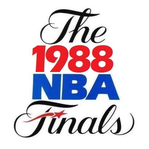 1988 NBA Finals logo Lakers over Pistons cursive banner mark