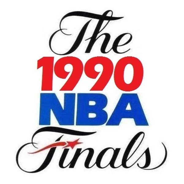 1990 NBA Finals logo Pistons over Trail Blazers cursive banner mark