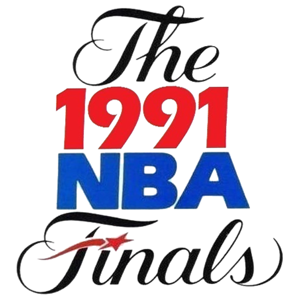 1991 NBA Finals logo Bulls over Lakers cursive banner mark