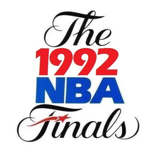 1992 NBA Finals logo Bulls over Trail Blazers cursive banner mark
