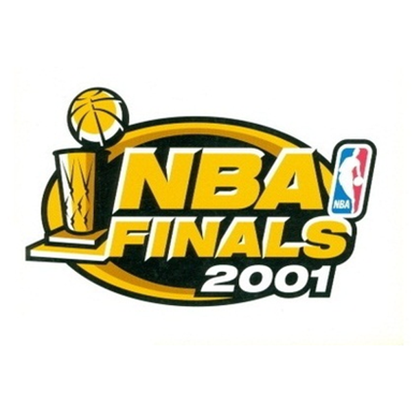 2001 NBA Finals logo Lakers over 76ers gold wordmark