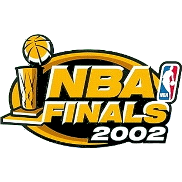 2002 NBA Finals logo Lakers over Nets gold wordmark