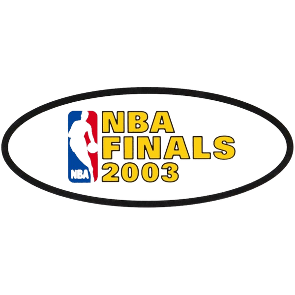 2003 NBA Finals logo Spurs over Nets standalone championship mark, the one-off design that breaks the visual continuity between the late 90s gold wordmark era and the 2004 silver trophy peak