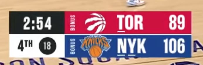 New York Knicks MSG Network scorebug 2026 NBA season