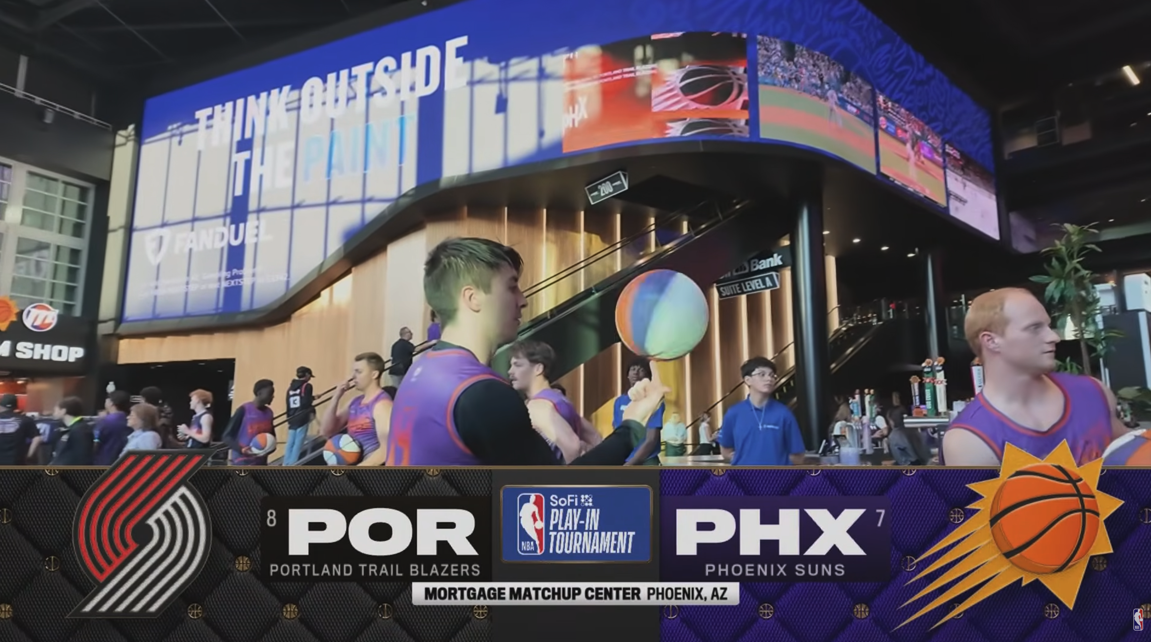 2026 NBA Play-In Tournament Blazers vs Suns pre-game graphic Mortgage Matchup Center Phoenix Prime Video
