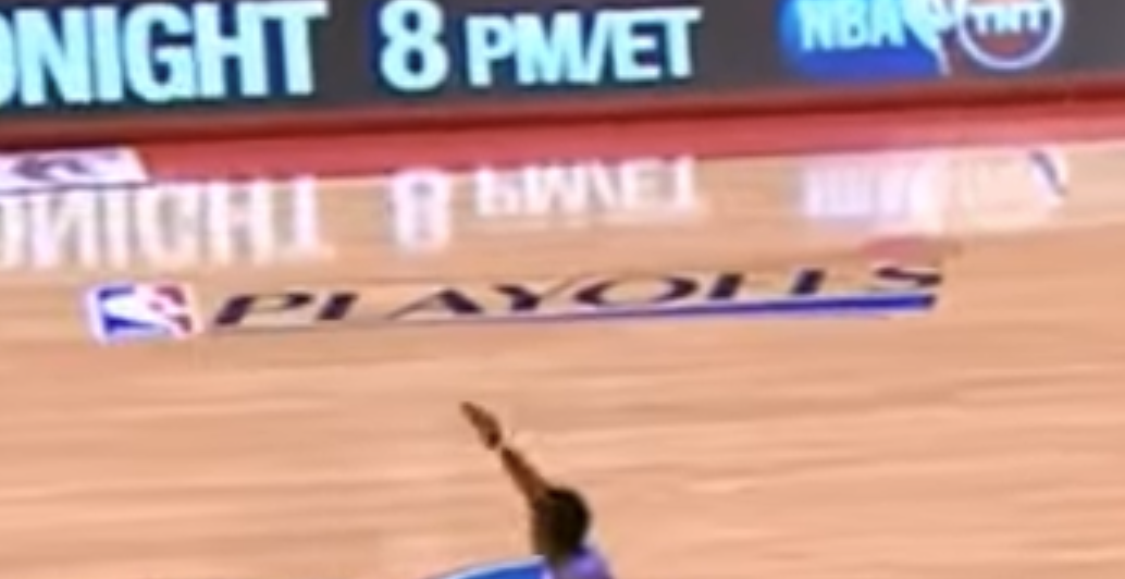 2014 NBA Playoffs logo on center court last year with on-court playoff branding