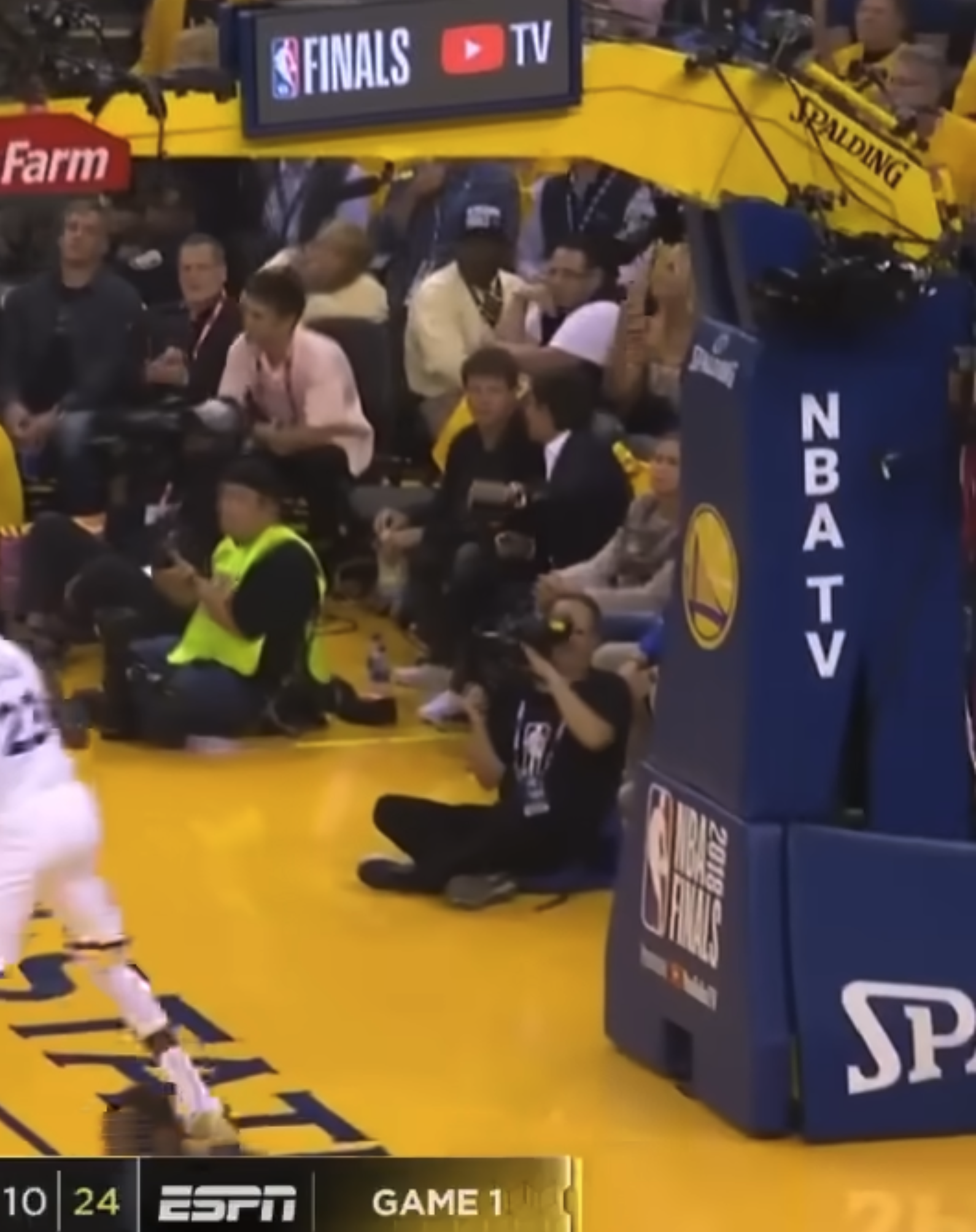 2018 NBA Finals new wordmark logo on basket stanchion pad Golden State Warriors