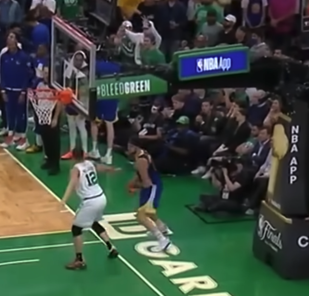 2022 NBA Finals basket stanchion pad cursive script logo Boston Celtics Golden State Warriors