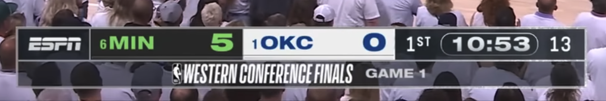 ESPN NBA Western Conference Finals scorebug 2025 Minnesota Timberwolves Oklahoma City Thunder