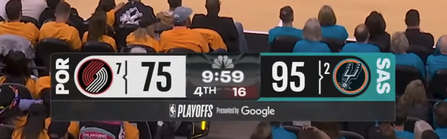 NBC Peacock NBA Playoffs 2026 minimal scorebug Round 1 Game 1 Los Angeles Lakers without West First Round banner