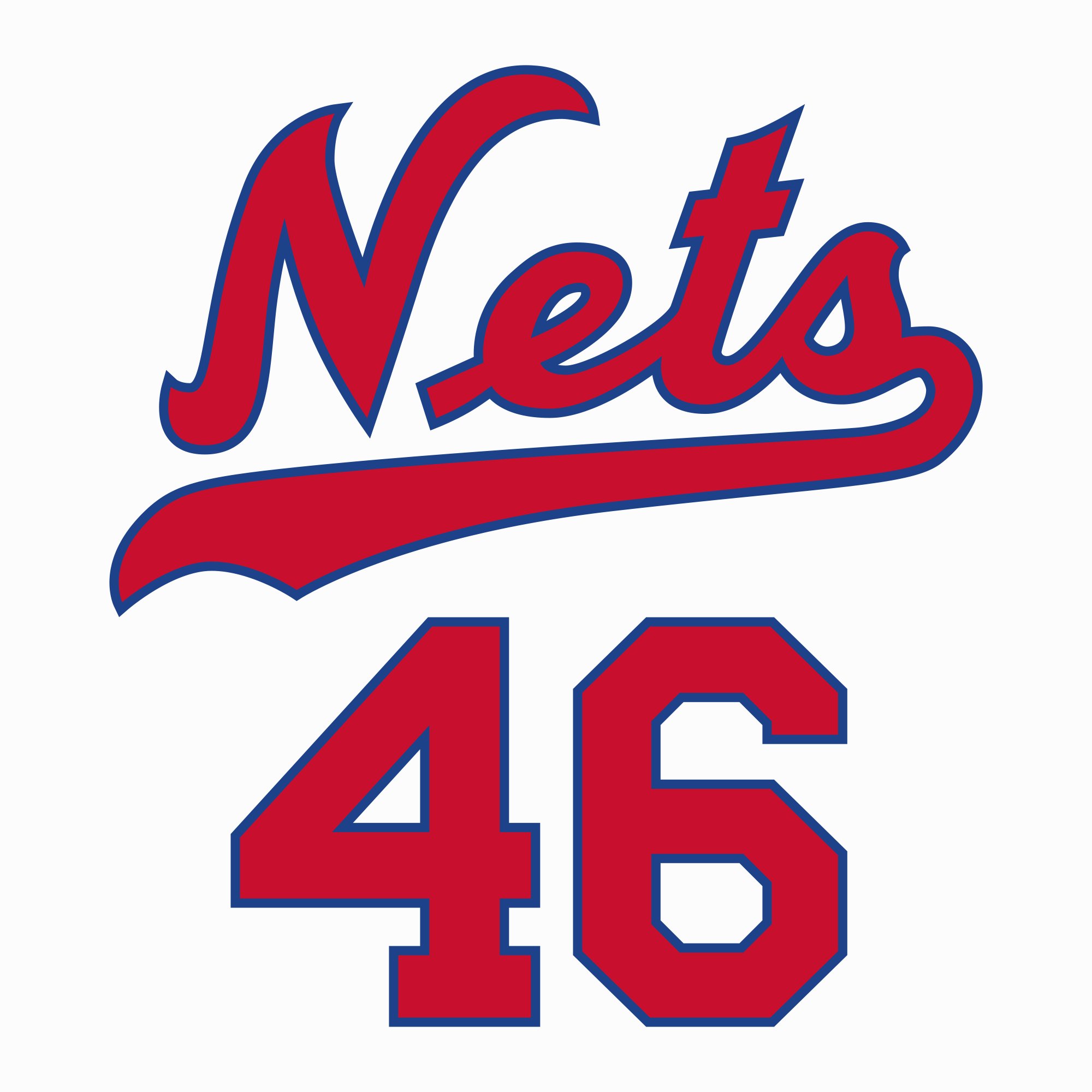 Brooklyn Nets 2026-27 NBA wordmark with the red script Nets logo and red 46 number with blue outline, a throwback to the New Jersey Nets era uniform from the late 1970s and 1980s