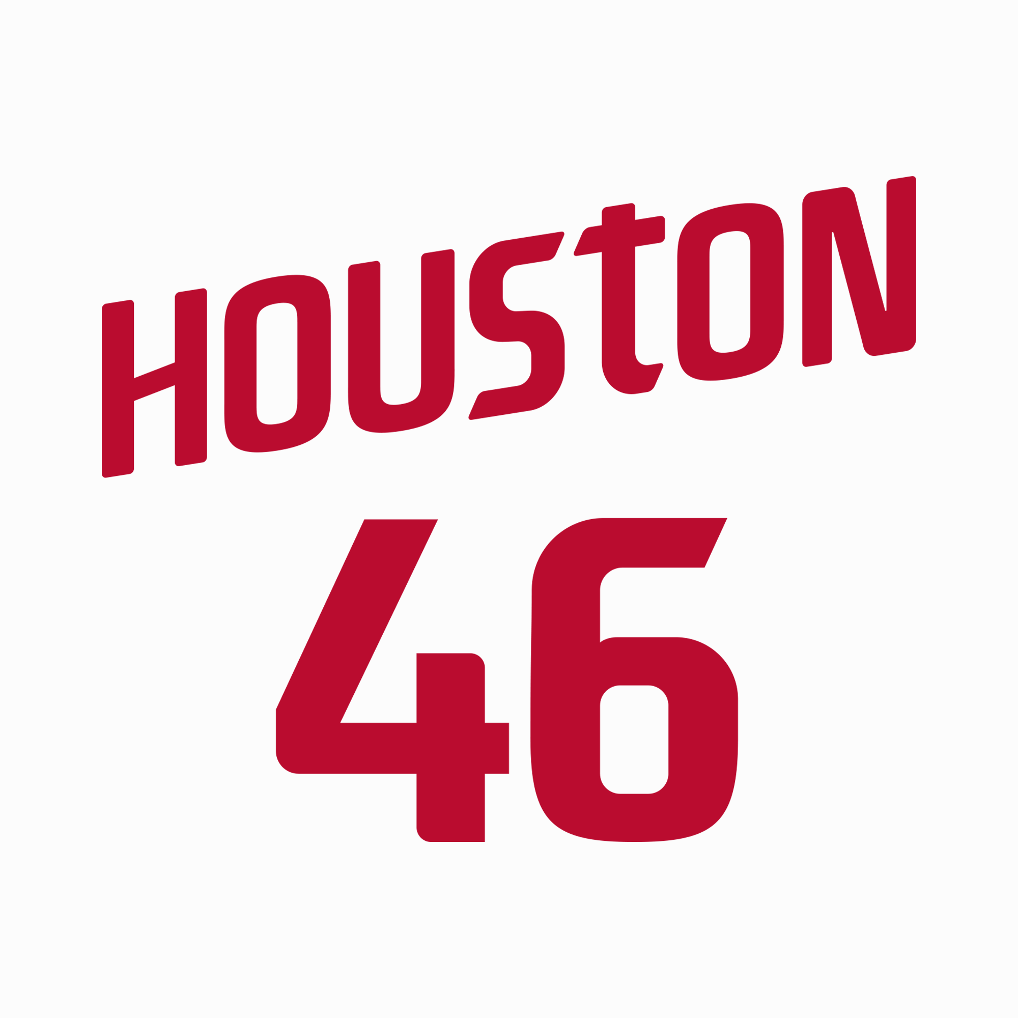 Houston Rockets 2026-27 NBA wordmark variant with HOUSTON in a bold slanted italic typeface and matching 46 number in red on white, a completely new uniform mark and not a throwback