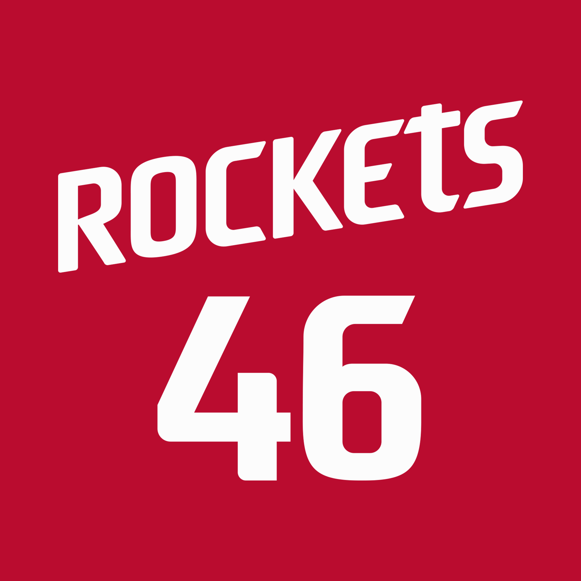 Houston Rockets 2026-27 NBA wordmark with ROCKETS in white block letters and a matching 46 number on red background, the team-name half of the Rockets paired wordmark system