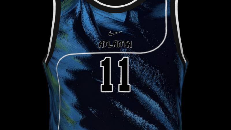 Atlanta Hawks 2026 Christmas jersey side view showing full brushstroke design