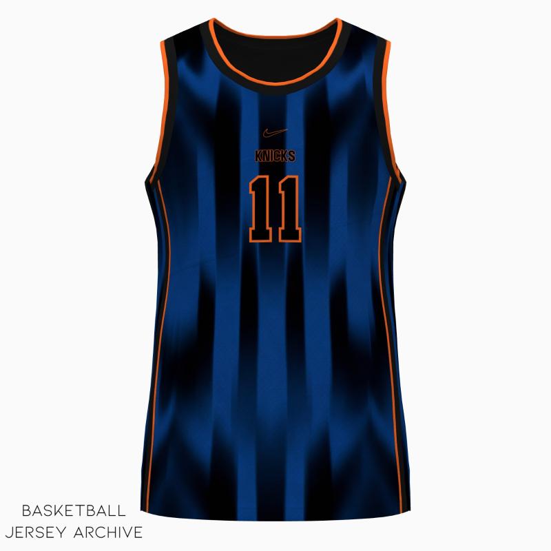 Close-up detail of New York Knicks 2026 Christmas jersey stripes and wordmark