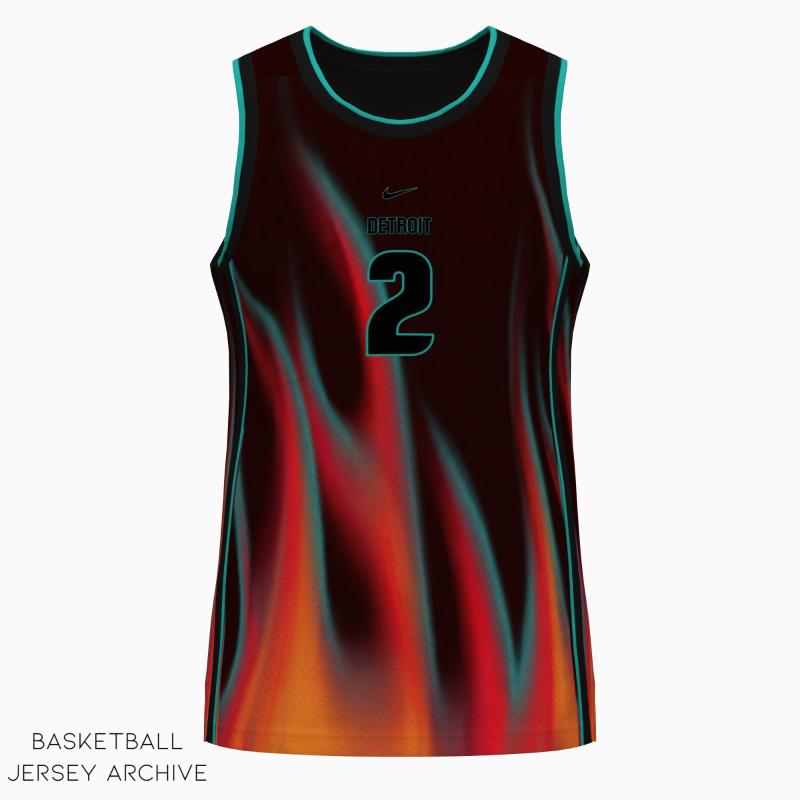 Detail of Detroit Pistons 2026 Christmas jersey flame design on black base