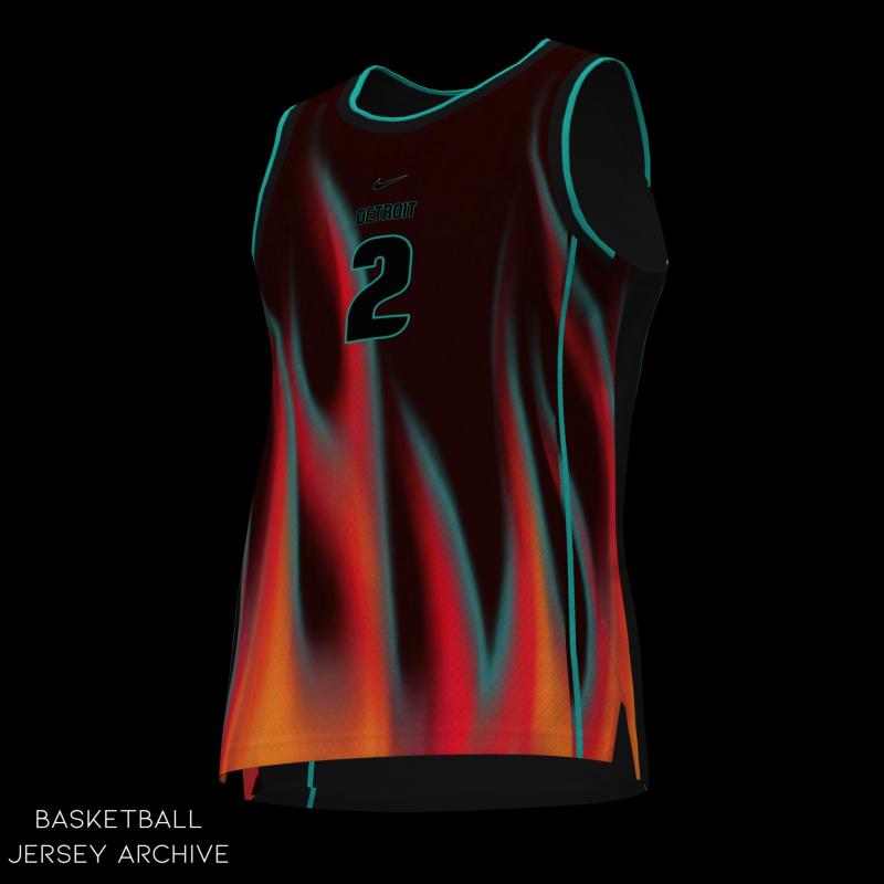 Detroit Pistons 2026 NBA Christmas jersey with Motor City flames and turquoise trim on black base