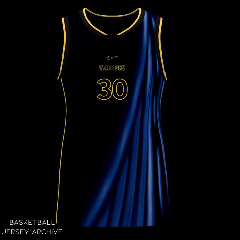 Golden State Warriors 2026 Christmas jersey full front view showing gold wordmark and number placement