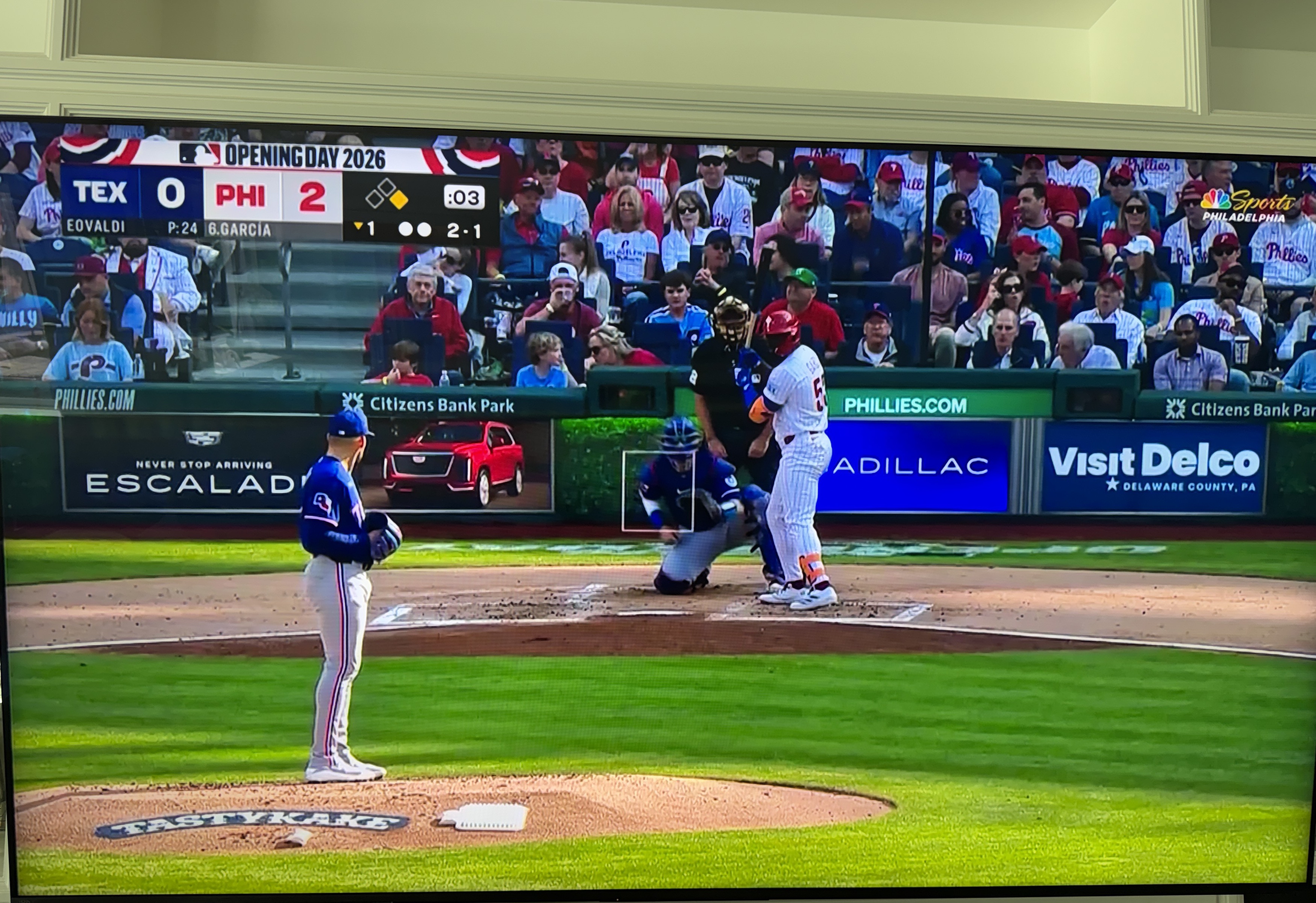 NBC Sports Philadelphia Phillies local scorebug with Opening Day banner
