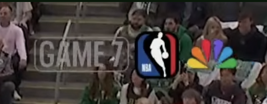 NBC NBA on Peacock Game 7 channel banner branding from the Sixers at Celtics broadcast at TD Garden showing the network identity that anchored the closeout weekend coverage